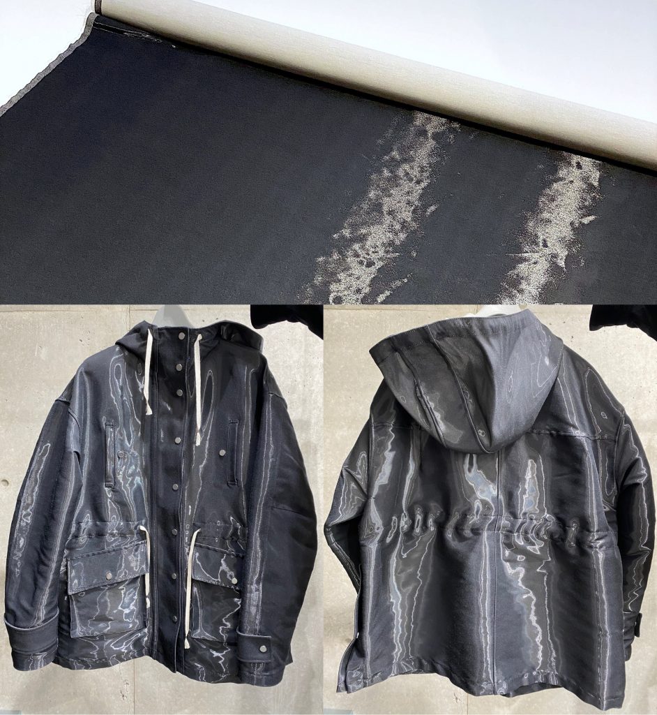 Hooded jacket made from Kiryu Seisen’s fabric.